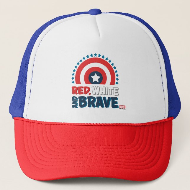 Captain America Shield "Red, White, & Brave" Trucker Hat (Front)
