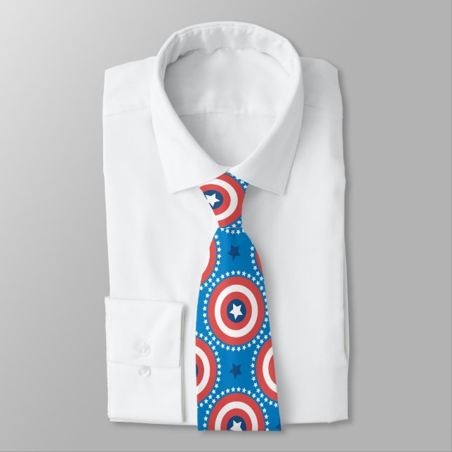Captain America Shield & Stars Pattern Neck Tie (Tied)