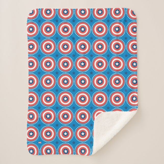 Captain America Shield & Stars Pattern Sherpa Blanket (Front)