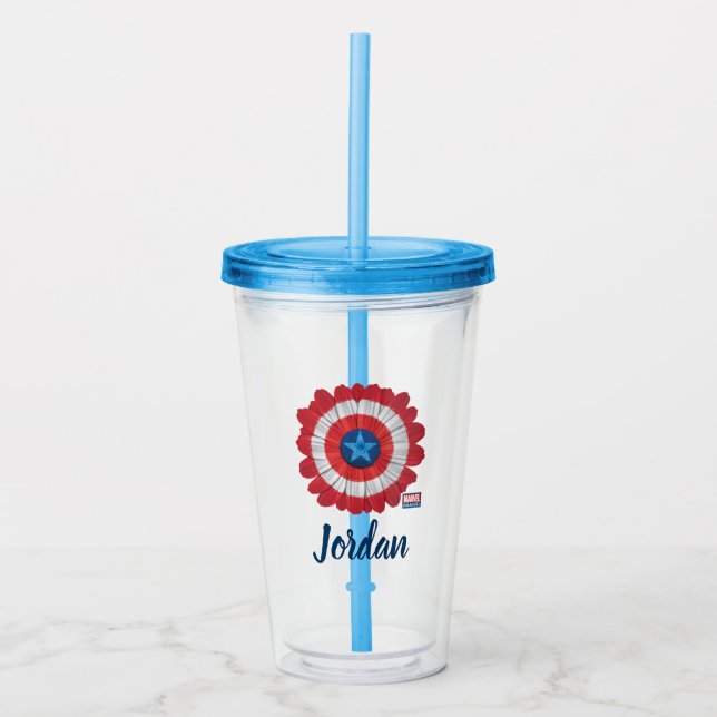 Captain America Shield Styled Daisy Flower Acrylic Tumbler (Front)