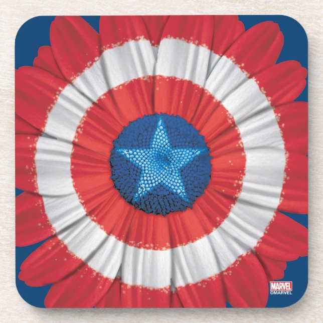 Captain America Shield Styled Daisy Flower Beverage Coaster (Front)