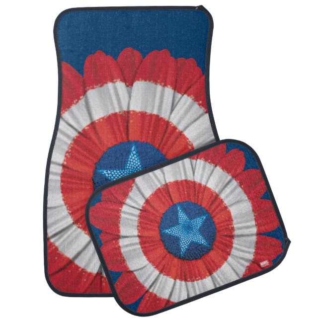 Captain America Shield Styled Daisy Flower Car Floor Mat (Set)