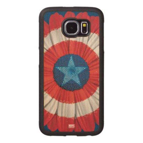Captain America Shield Styled Daisy Flower Carved Wood Samsung Galaxy S6 Case