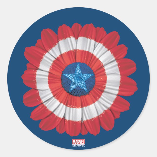 Captain America Shield Styled Daisy Flower Classic Round Sticker (Front)