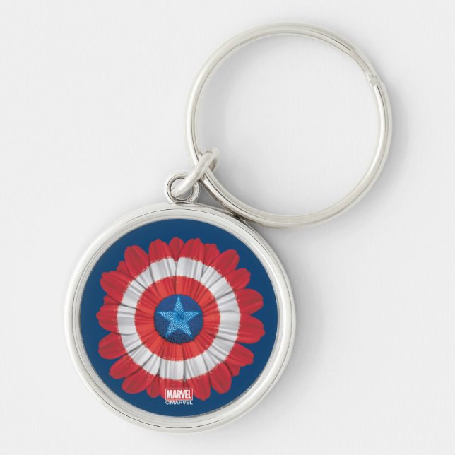 Captain America Shield Styled Daisy Flower Keychain (Front)