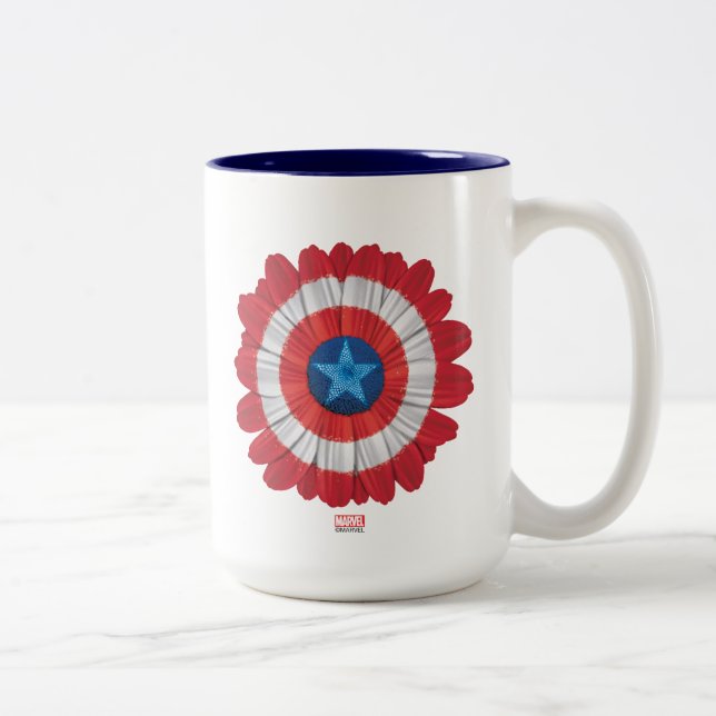 Captain America Shield Styled Daisy Flower Two-Tone Coffee Mug (Right)