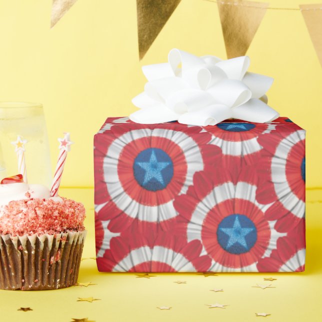 Captain America Shield Styled Daisy Flower Wrapping Paper (Birthday Party)
