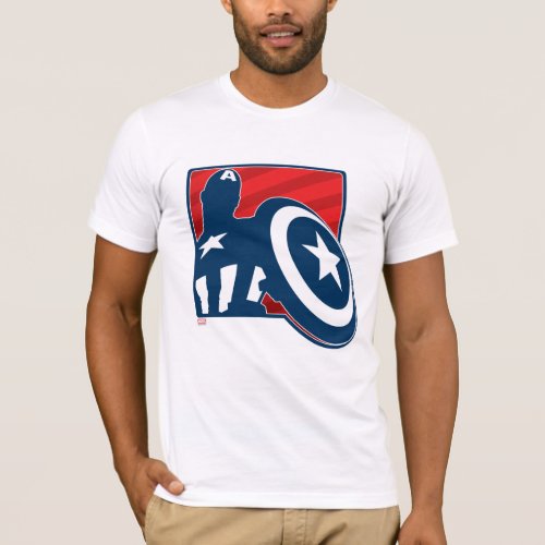 Captain America Silhouette Icon T-Shirt - Avengers Classics | Captain America Silhouette against red and blue background with Shield.