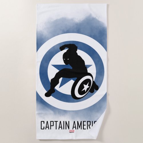 Captain America Silhouette Over Watercolor Icon Beach Towel