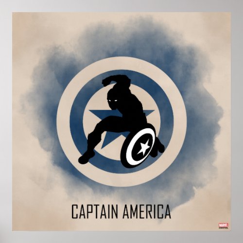 Captain America Silhouette Over Watercolor Icon Poster