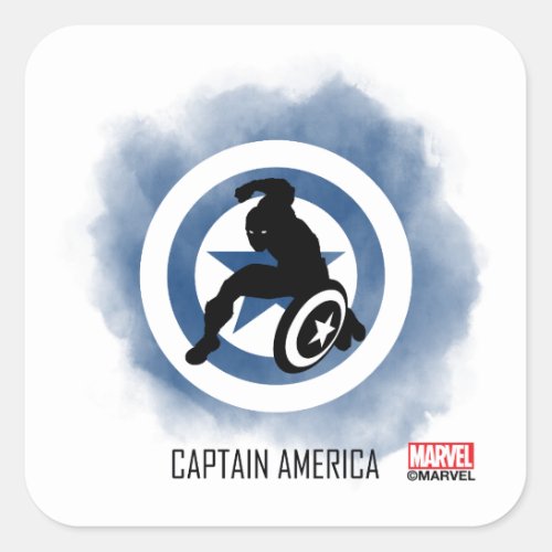 Captain America Silhouette Over Watercolor Icon Square Sticker