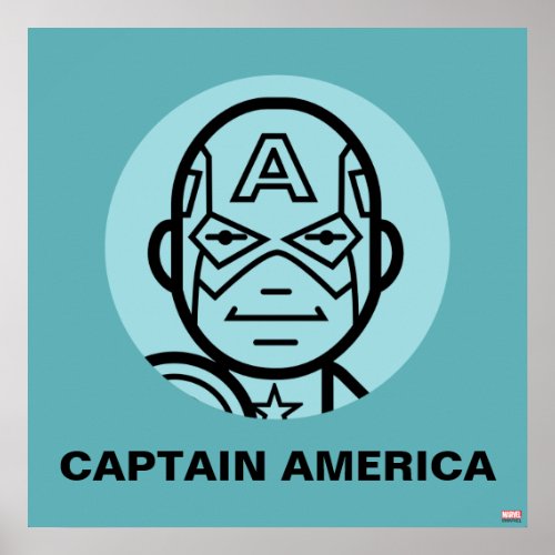 Captain America Stylized Line Art Icon Poster