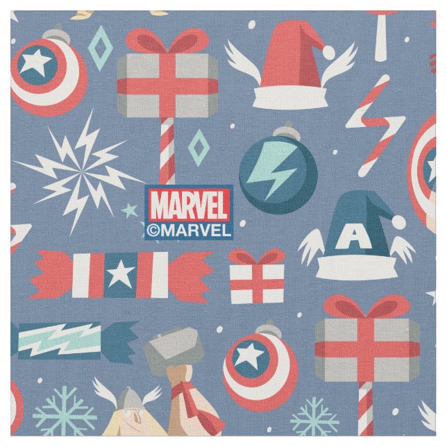 Captain America & Thor Holiday Gift Pattern Fabric (Close Up)