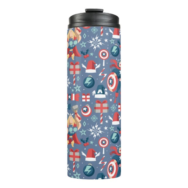 Captain America & Thor Holiday Gift Pattern Thermal Tumbler (Front)