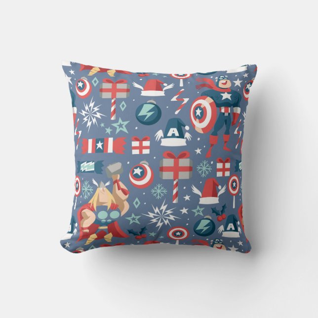 Captain America & Thor Holiday Gift Pattern Throw Pillow (Front)
