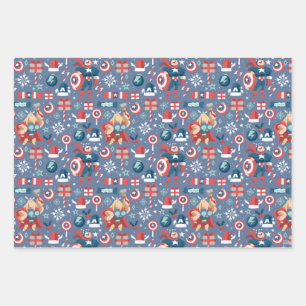 Captain America & Thor Holiday Gift Pattern Wrapping Paper Sheets