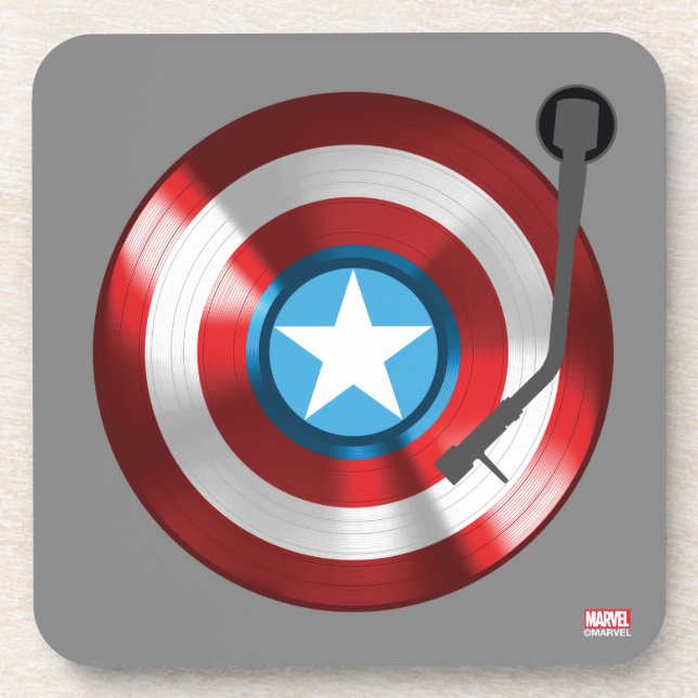 Captain America Vinyl Record Player Drink Coaster (Front)
