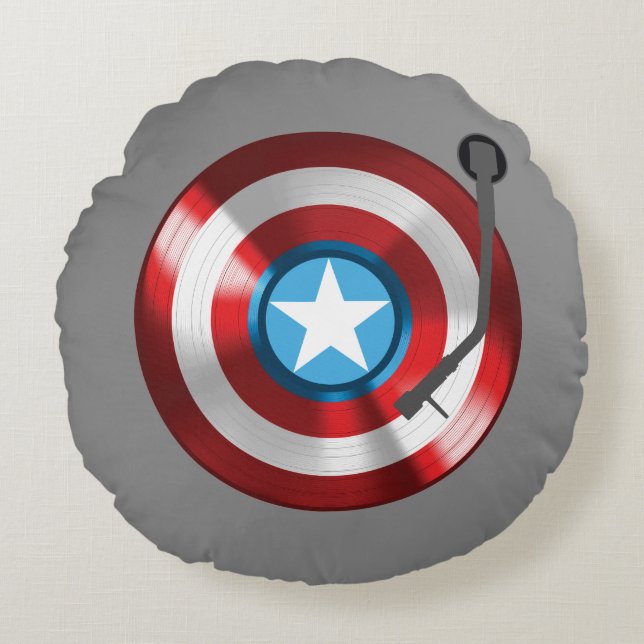Captain America Vinyl Record Player Round Pillow (Front)