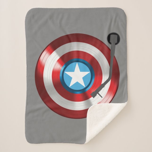 Captain America Vinyl Record Player Sherpa Blanket (Front)