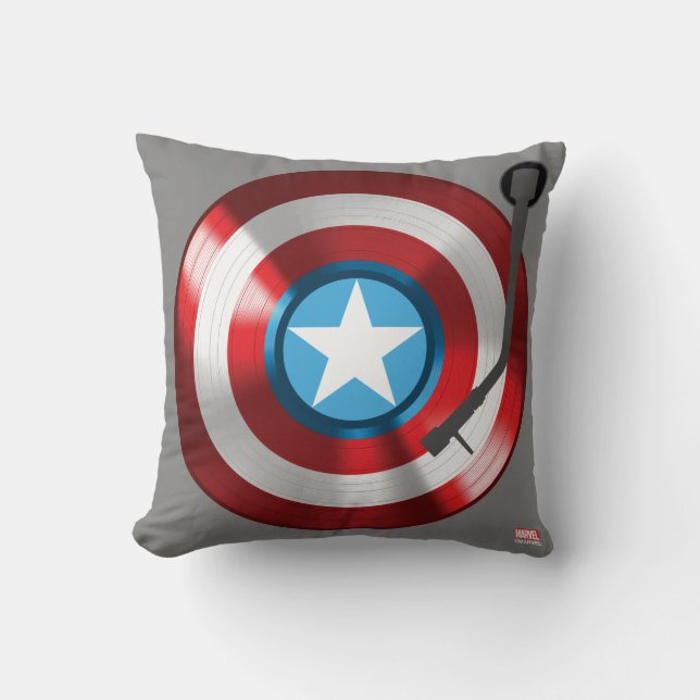 Captain America Vinyl Record Player Throw Pillow (Front)