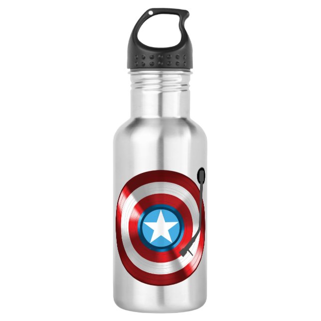 Captain America Vinyl Record Player Water Bottle (Front)