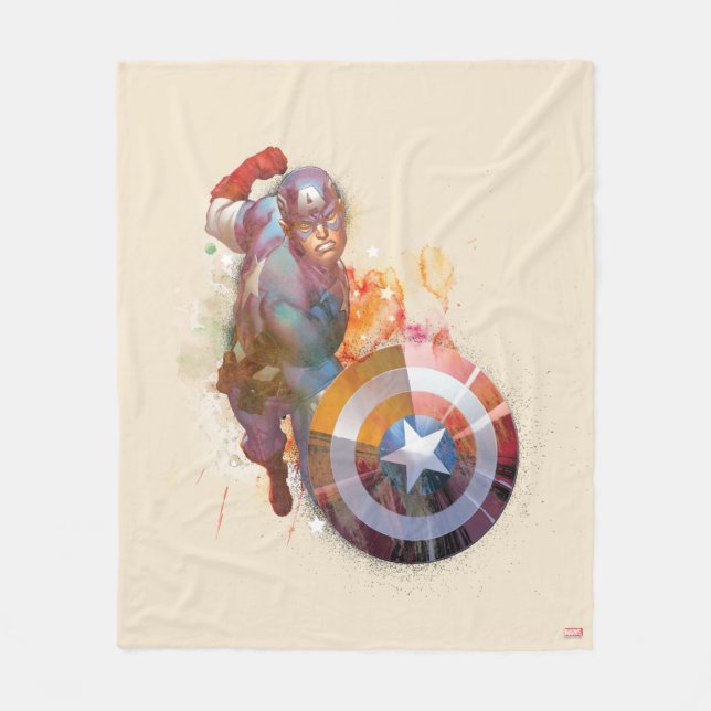 Captain America Watercolor Graphic Fleece Blanket (Front)