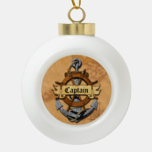 Captain Anchor And Wheel Ceramic Ball Christmas Ornament