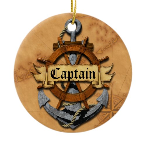 Captain Anchor And Wheel Ceramic Ornament