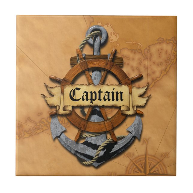 Captain Anchor And Wheel Ceramic Tile (Front)