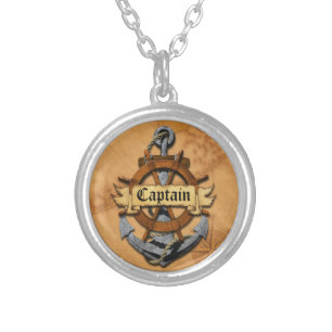 Captain Anchor And Wheel Silver Plated Necklace