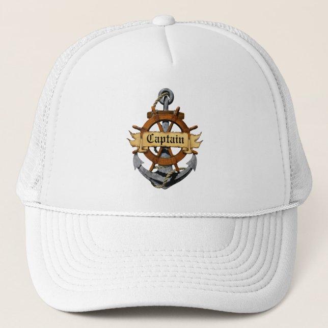 Captain Anchor And Wheel Trucker Hat (Front)