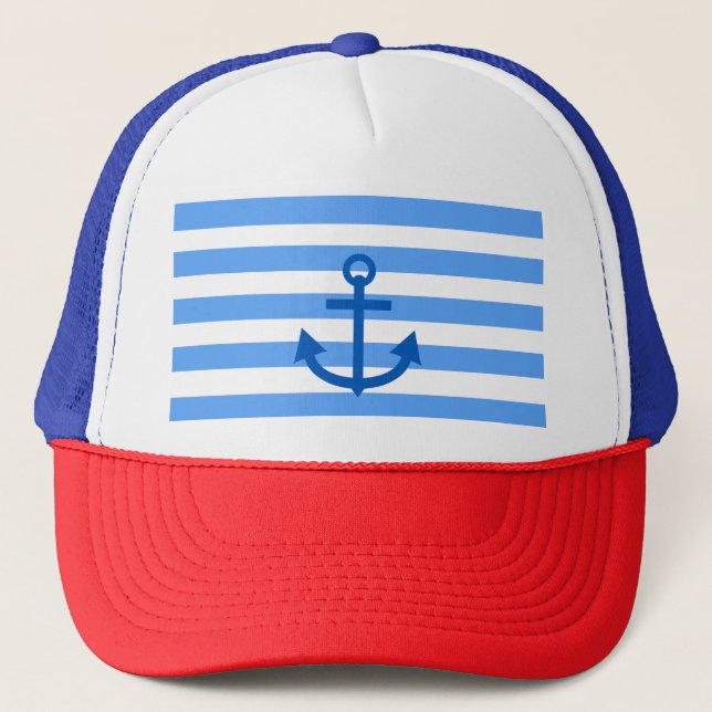 Captain, Anchor & Blue White   Trucker Hat (Front)