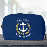 Captain Anchor Boat Name Gold Laurel Star Travel Dopp Kit<br><div class="desc">A personalized, nautical themed, cosmetics, grooming and toiletry kit bag to keep you travel items organized and safe. This design featuring a custom made boat anchor with gold colored laurel leaves and a gold star with rich text reading "Captain" (or other desired rank/ title) and your name or boat name....</div>