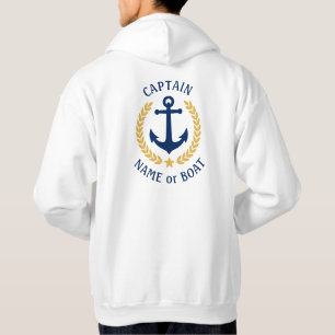 Captain Anchor Boat Name Gold Laurel Two Sided Hoodie