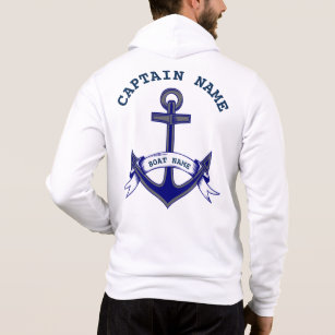 Captain Anchor Custom Nautical Blue White Mens Zip Hoodie