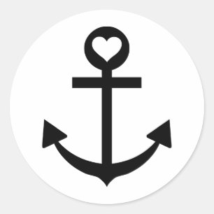 captain anchor heart classic round sticker
