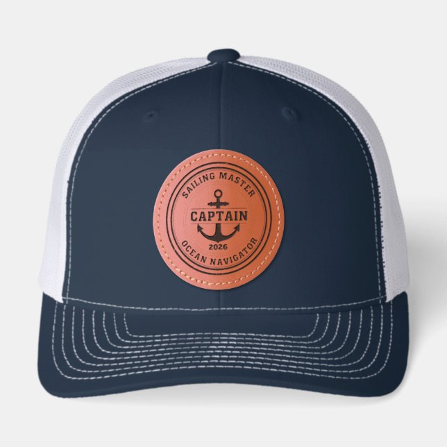 Captain Anchor Nautical Custom Leather Patch Hat (Front)