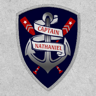Captain Anchor Nautical Oars Custom Name Navy Blue Patch