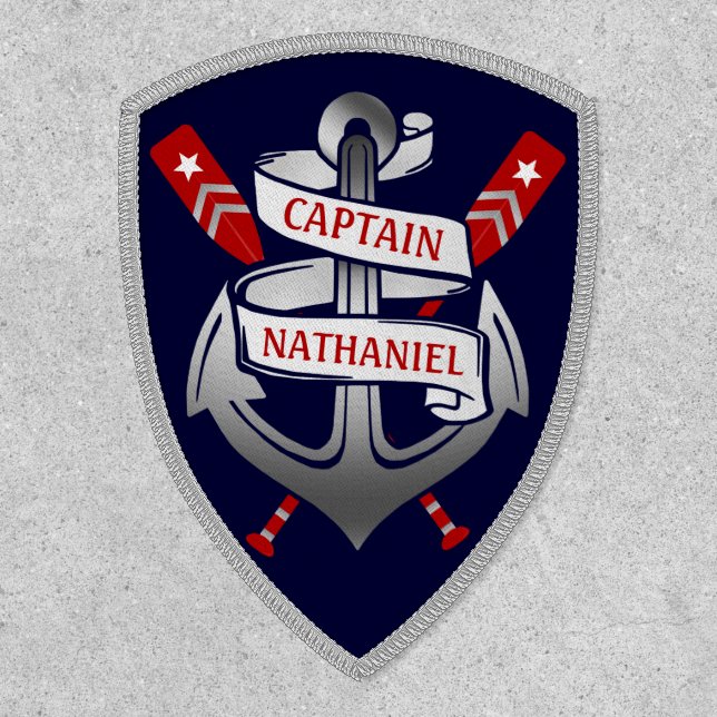 Captain Anchor Nautical Oars Custom Name Navy Blue Patch (Front)