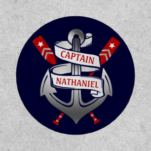Captain Anchor Nautical Oars Navy Blue Custom Name Patch