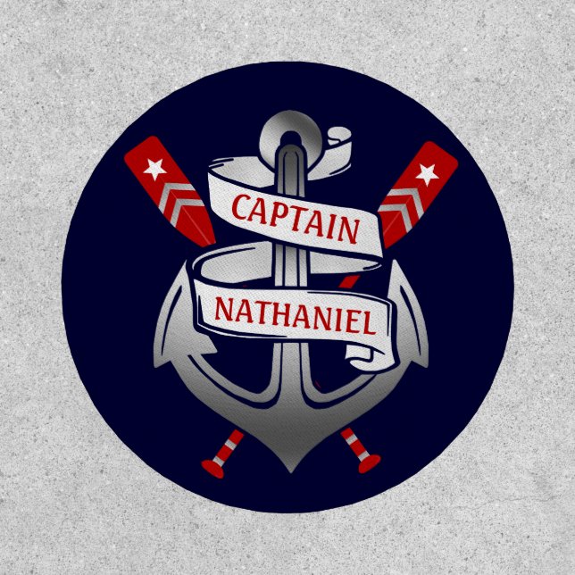 Captain Anchor Nautical Oars Navy Blue Custom Name Patch (Front)