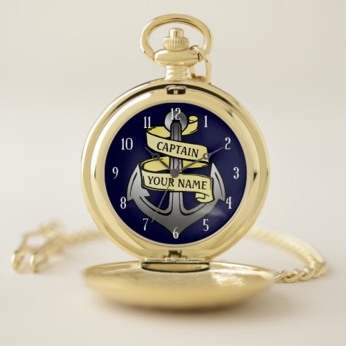 Captain Anchor Nautical Yacht Sailors Custom Name Pocket Watch