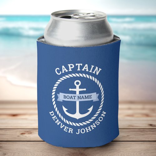 Captain anchor rope border boat name on banner can cooler
