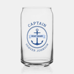 Captain anchor rope border boat name on banner can glass