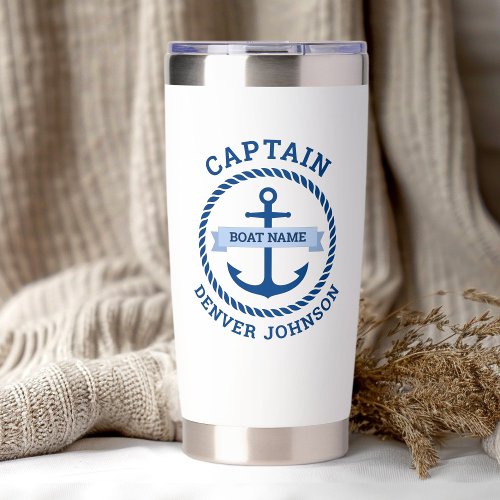 Captain anchor rope border boat name on banner insulated tumbler