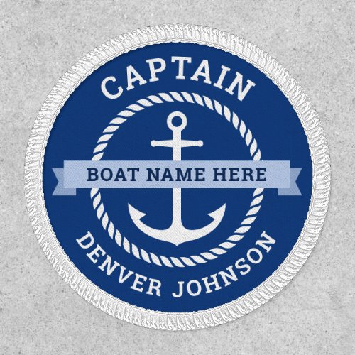 Captain anchor rope border boat name on banner patch