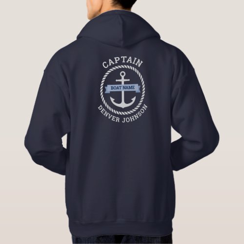 Captain anchor rope border boat name on banner T_S Hoodie