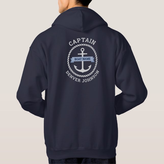 Captain anchor rope border boat name on banner T-S Hoodie (Back)