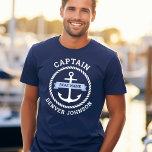 Captain Anchor Rope Border Boat Name On Banner T-shirt at Zazzle
