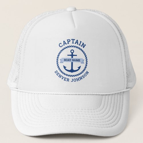 Captain anchor rope border boat name on banner  trucker hat